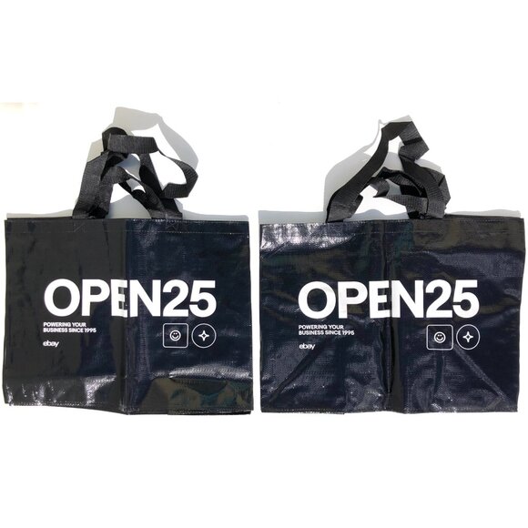 lot of 2 eBay Logo Branded Large Black Folding Tote Bags double handle eBay Open - Picture 2 of 3